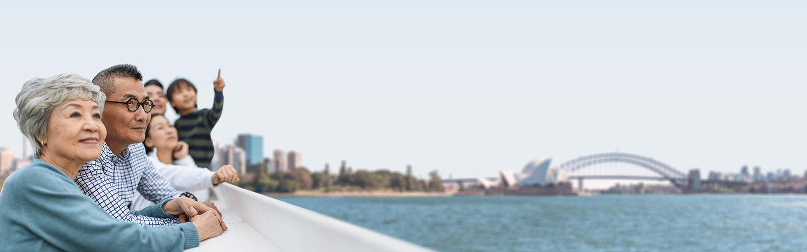 family on holiday in Australia looking over sydney harbour